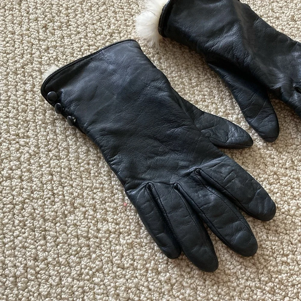 Vintage Lord & Taylor Genuine Leather Gloves Size 7.5 Fur Lining Soft Women EUC